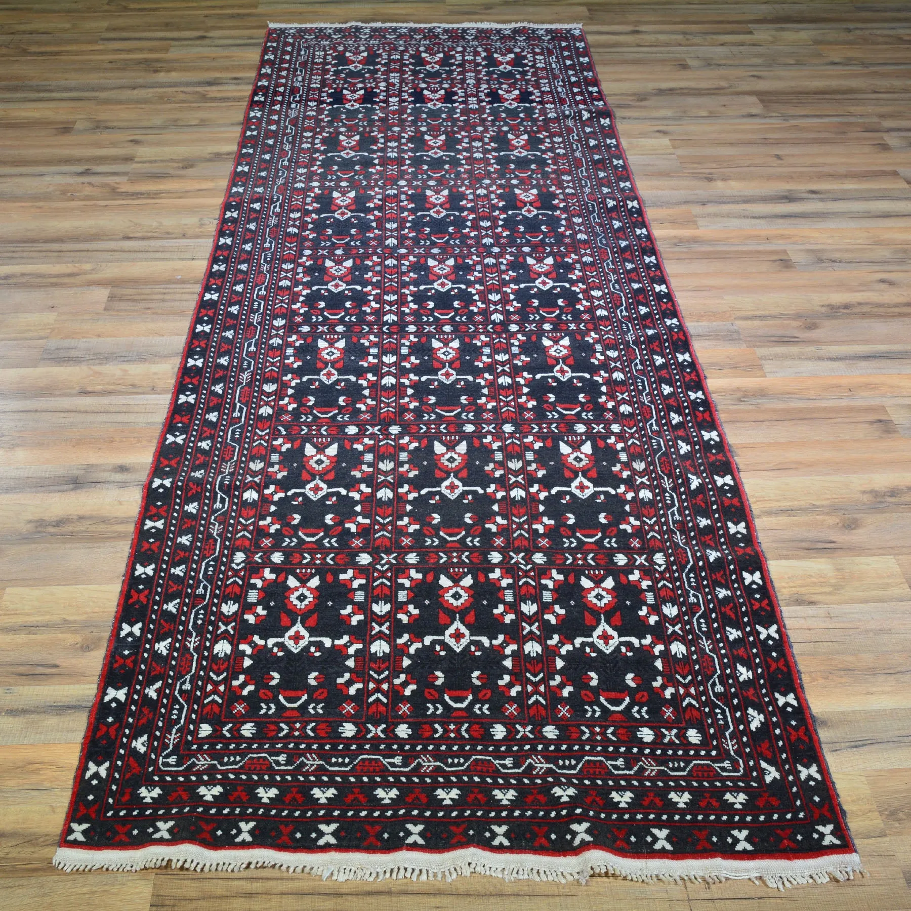 Hand-Knotted Fine Afghan Traditional Tribal Design 100% Wool Rug (Size 3.1 X 9.7) Brral-1584