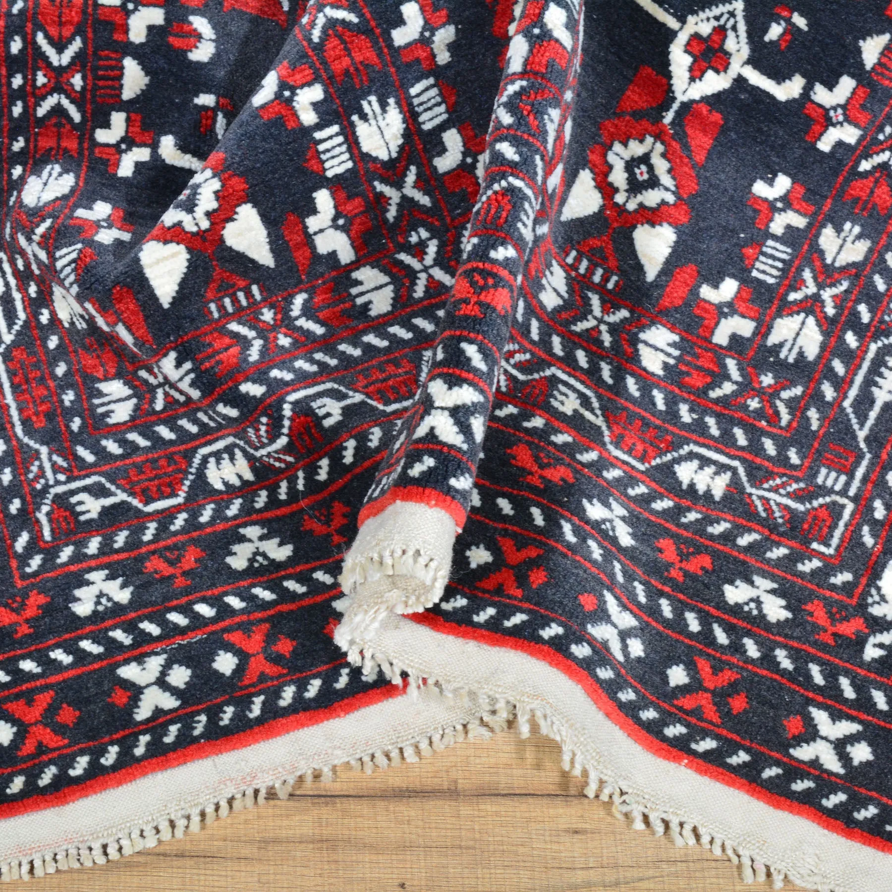 Hand-Knotted Fine Afghan Traditional Tribal Design 100% Wool Rug (Size 3.1 X 9.7) Brral-1584