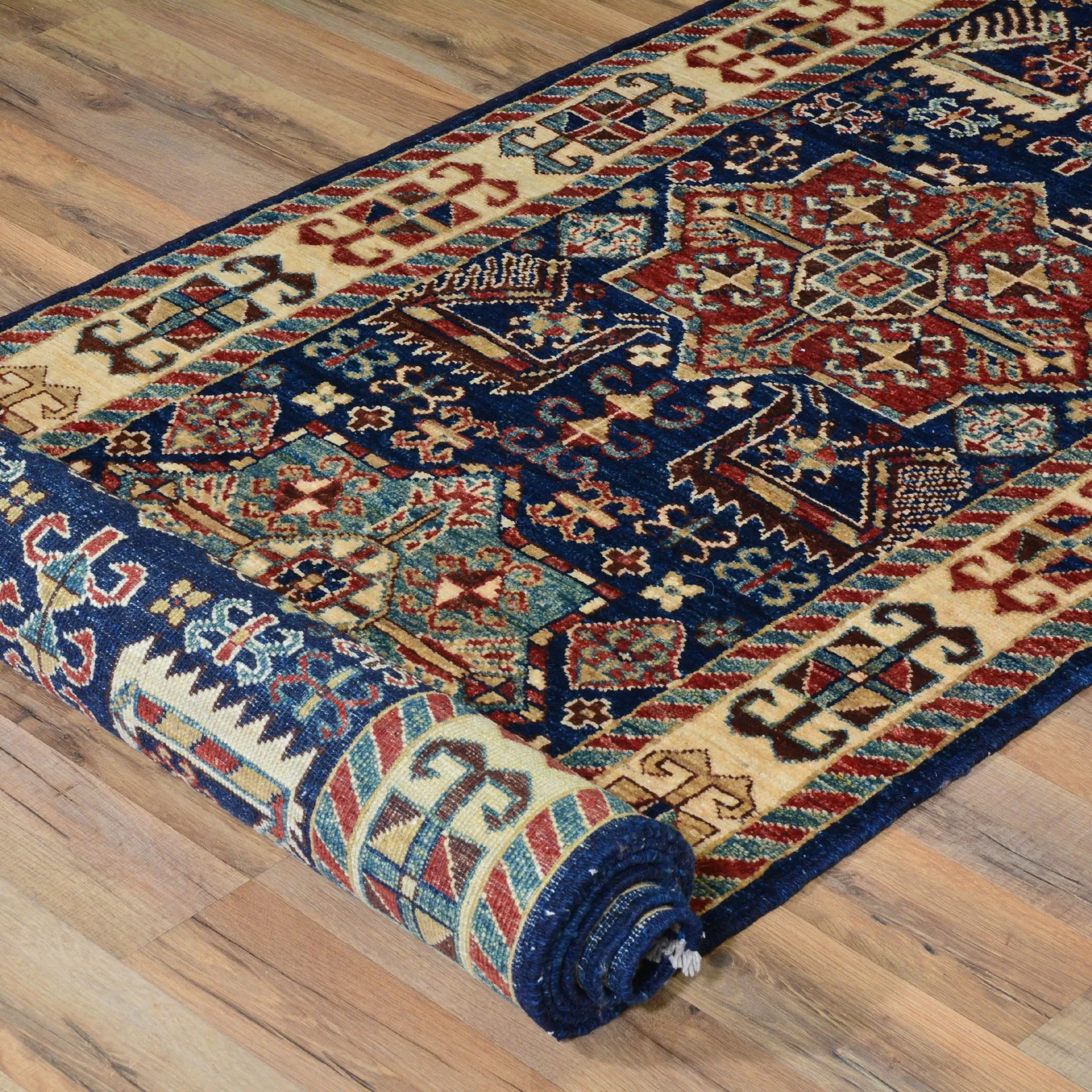 Hand-Knotted Fine Tribal Caucasian Kazak Design 100% Wool Rug (Size 2.7 X 11.10) Brral-1587