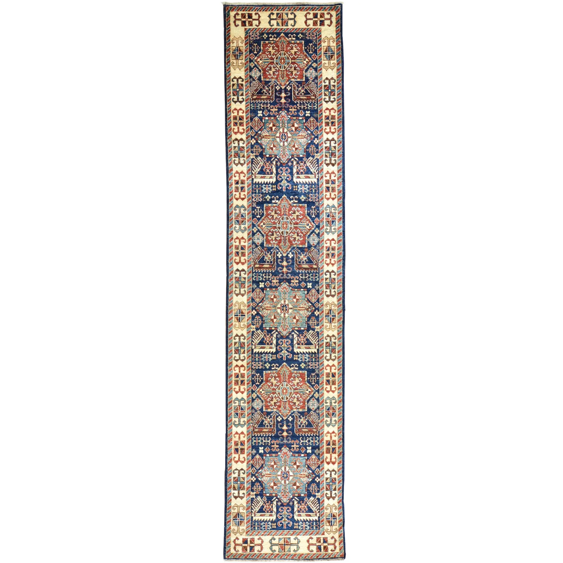 Hand-Knotted Fine Tribal Caucasian Kazak Design 100% Wool Rug (Size 2.7 X 11.10) Brral-1587