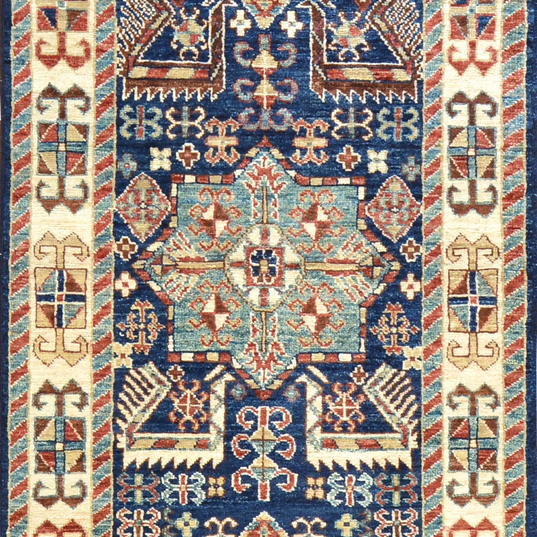 Hand-Knotted Fine Tribal Caucasian Kazak Design 100% Wool Rug (Size 2.7 X 11.10) Brral-1587