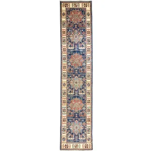 Hand-Knotted Fine Tribal Caucasian Kazak Design 100% Wool Rug (Size 2.7 X 11.10) Brral-1587