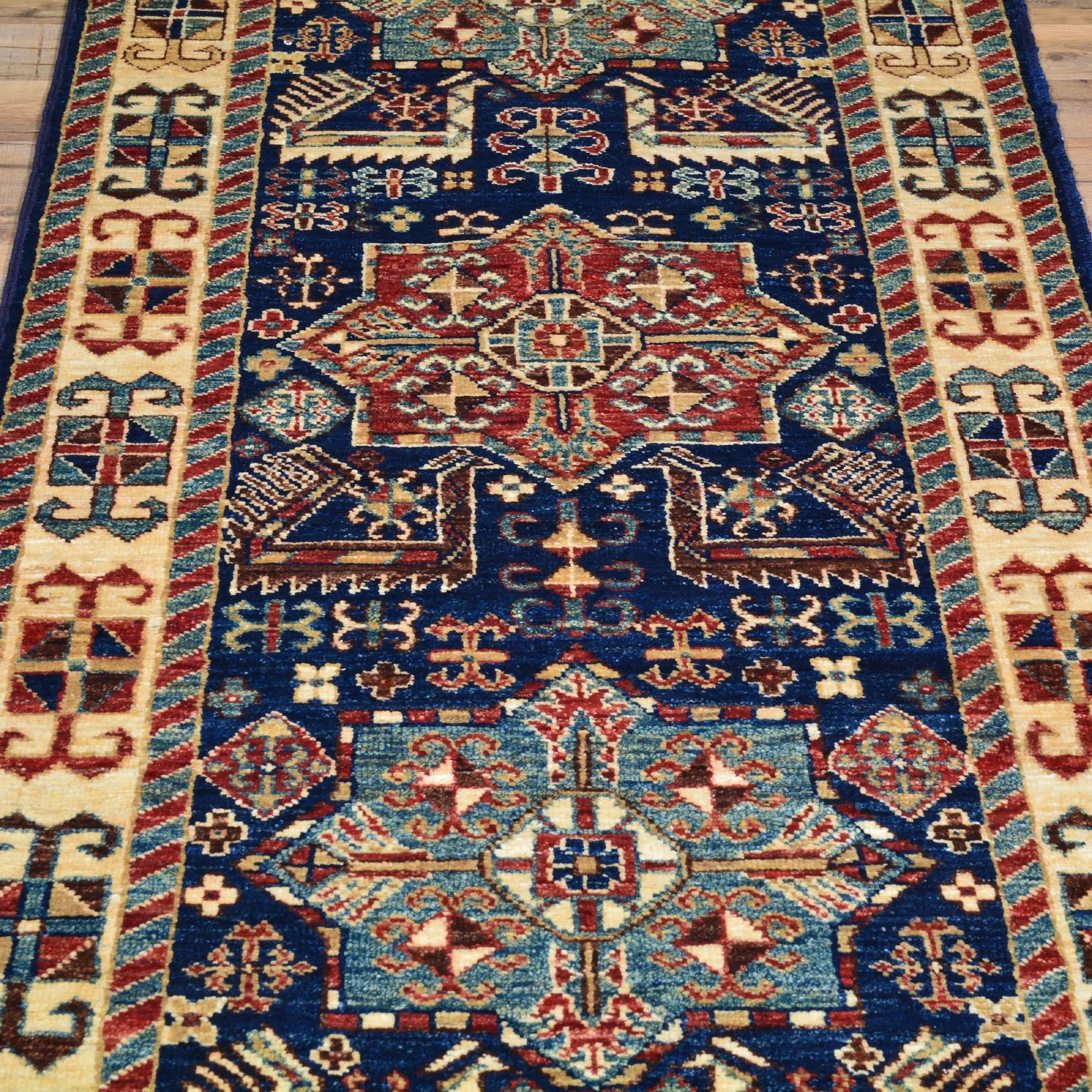 Hand-Knotted Fine Tribal Caucasian Kazak Design 100% Wool Rug (Size 2.7 X 11.10) Brral-1587