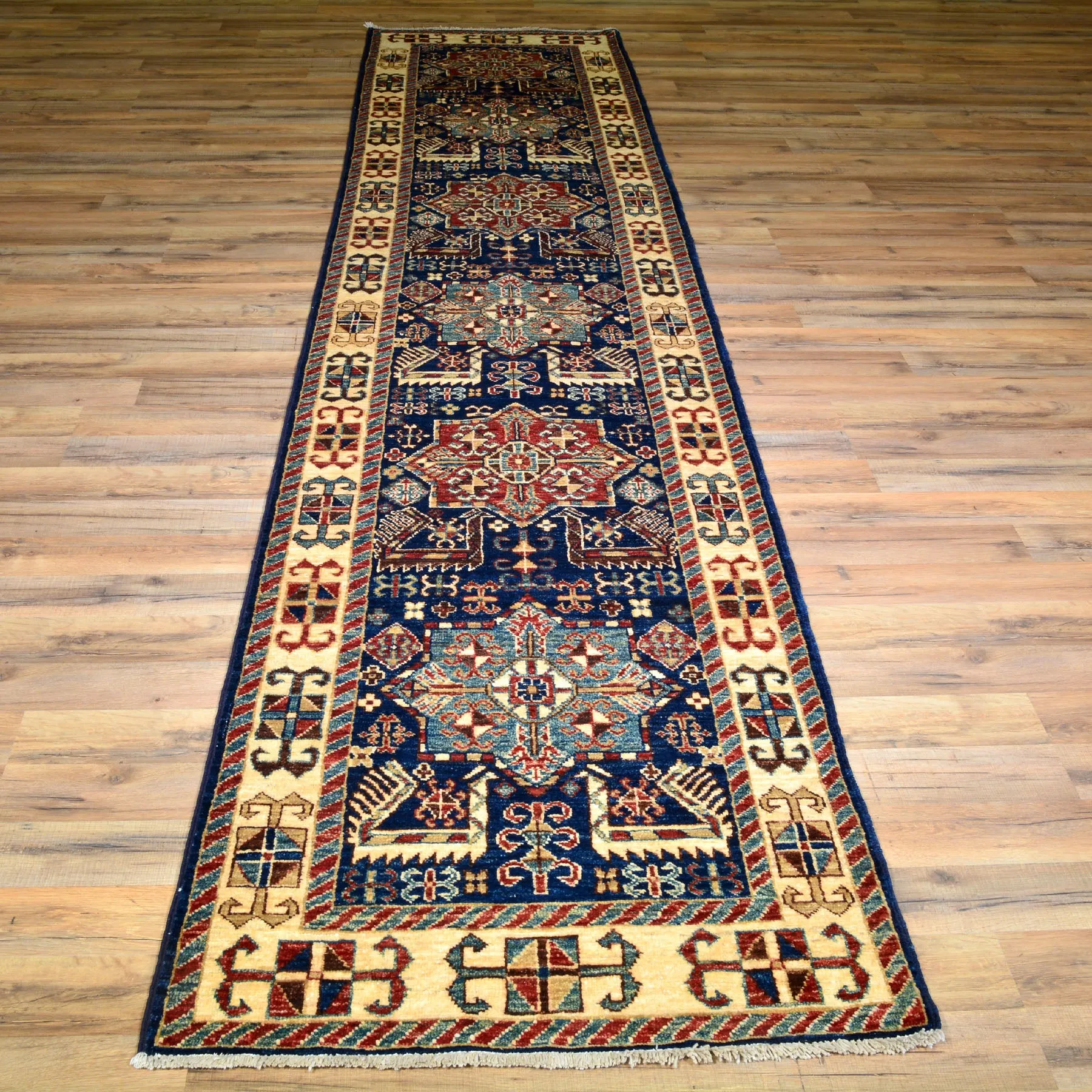 Hand-Knotted Fine Tribal Caucasian Kazak Design 100% Wool Rug (Size 2.7 X 11.10) Brral-1587
