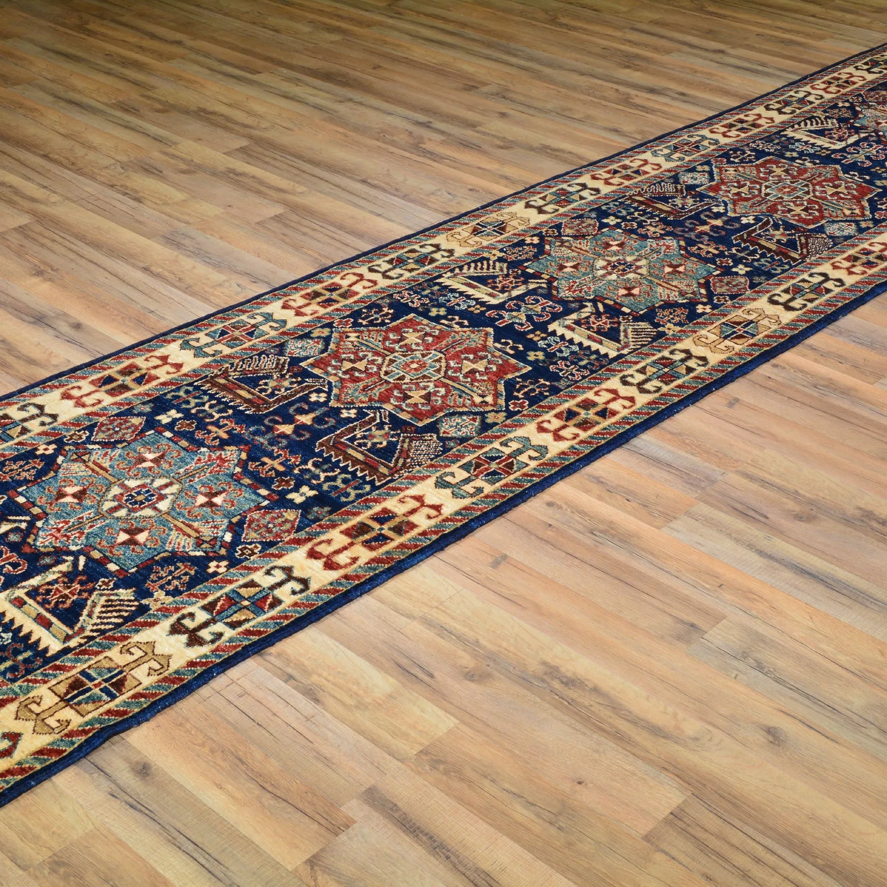 Hand-Knotted Fine Tribal Caucasian Kazak Design 100% Wool Rug (Size 2.7 X 11.10) Brral-1587
