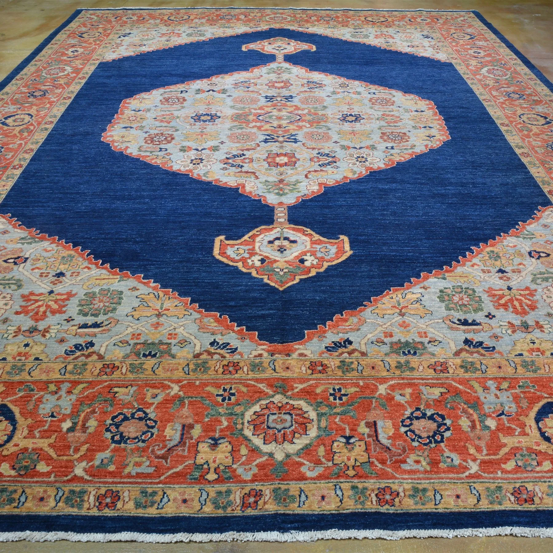 Hand-Knotted Geometric Oriental Design Wool Rug (Size 10.3 X 14.0) Brrsf-6123