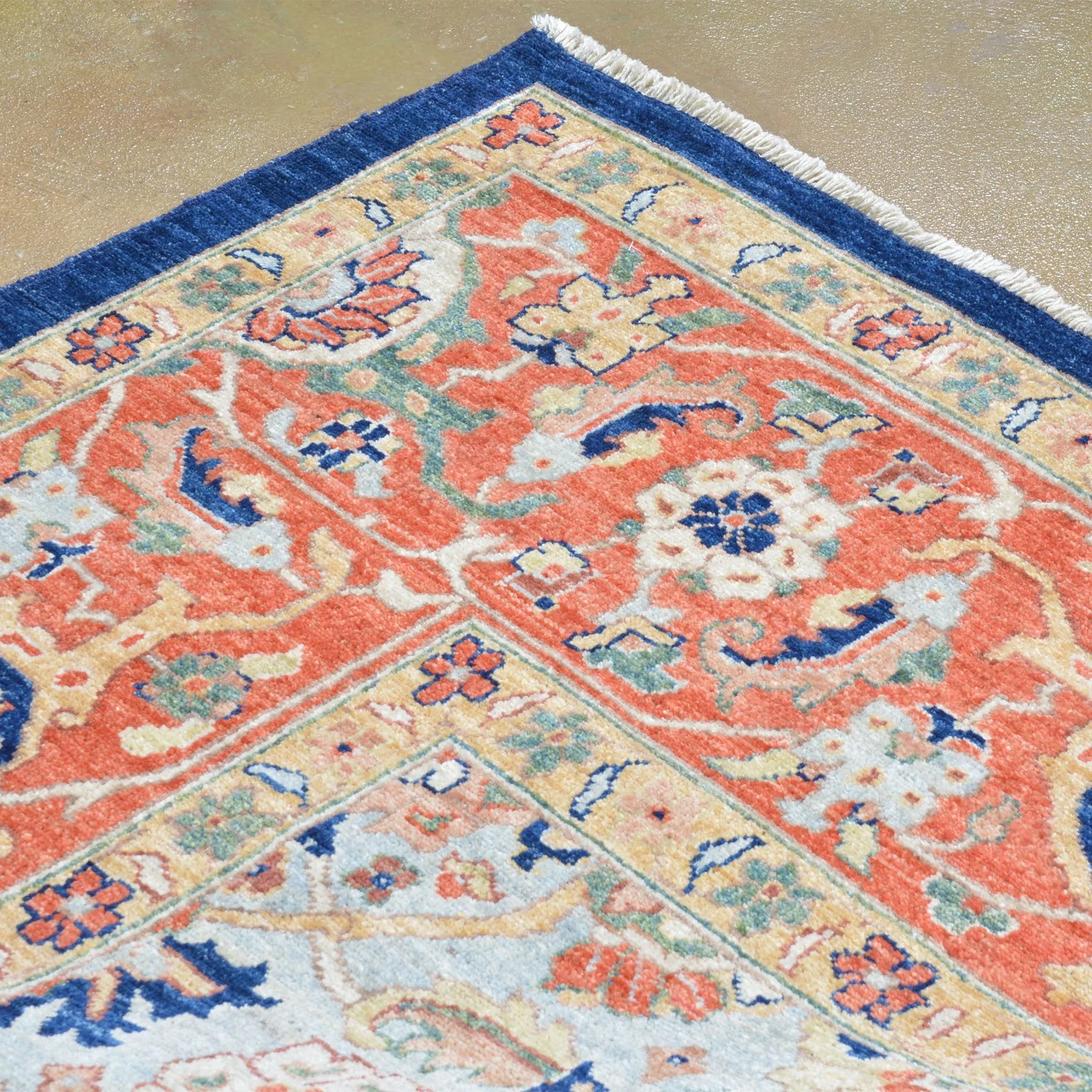 Hand-Knotted Geometric Oriental Design Wool Rug (Size 10.3 X 14.0) Brrsf-6123