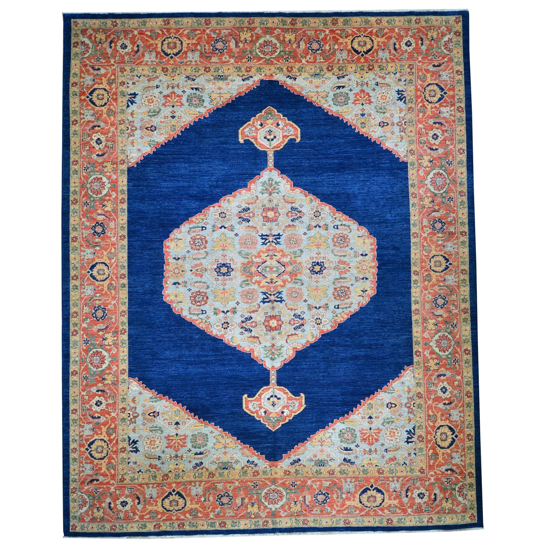 Hand-Knotted Geometric Oriental Design Wool Rug (Size 10.3 X 14.0) Brrsf-6123