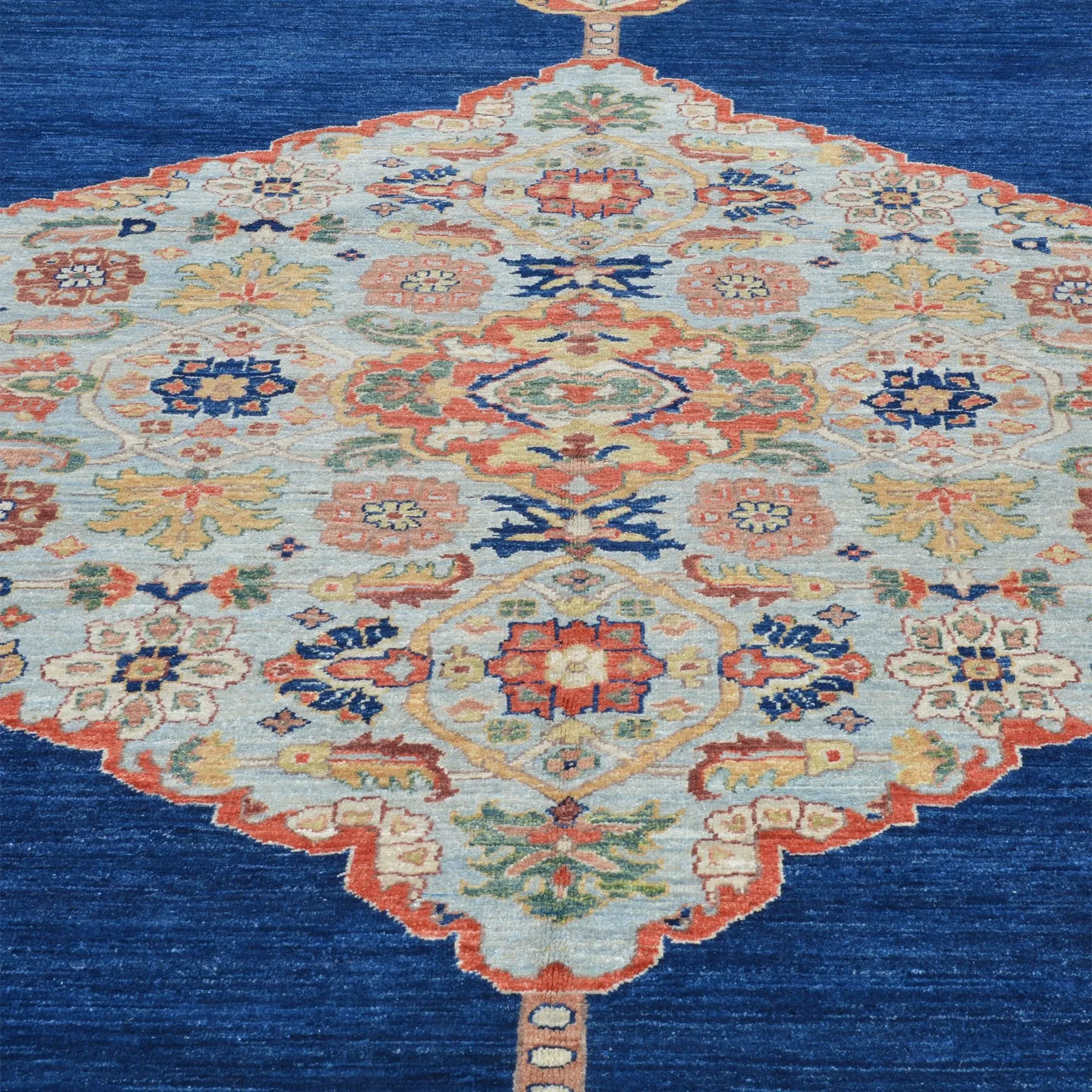 Hand-Knotted Geometric Oriental Design Wool Rug (Size 10.3 X 14.0) Brrsf-6123