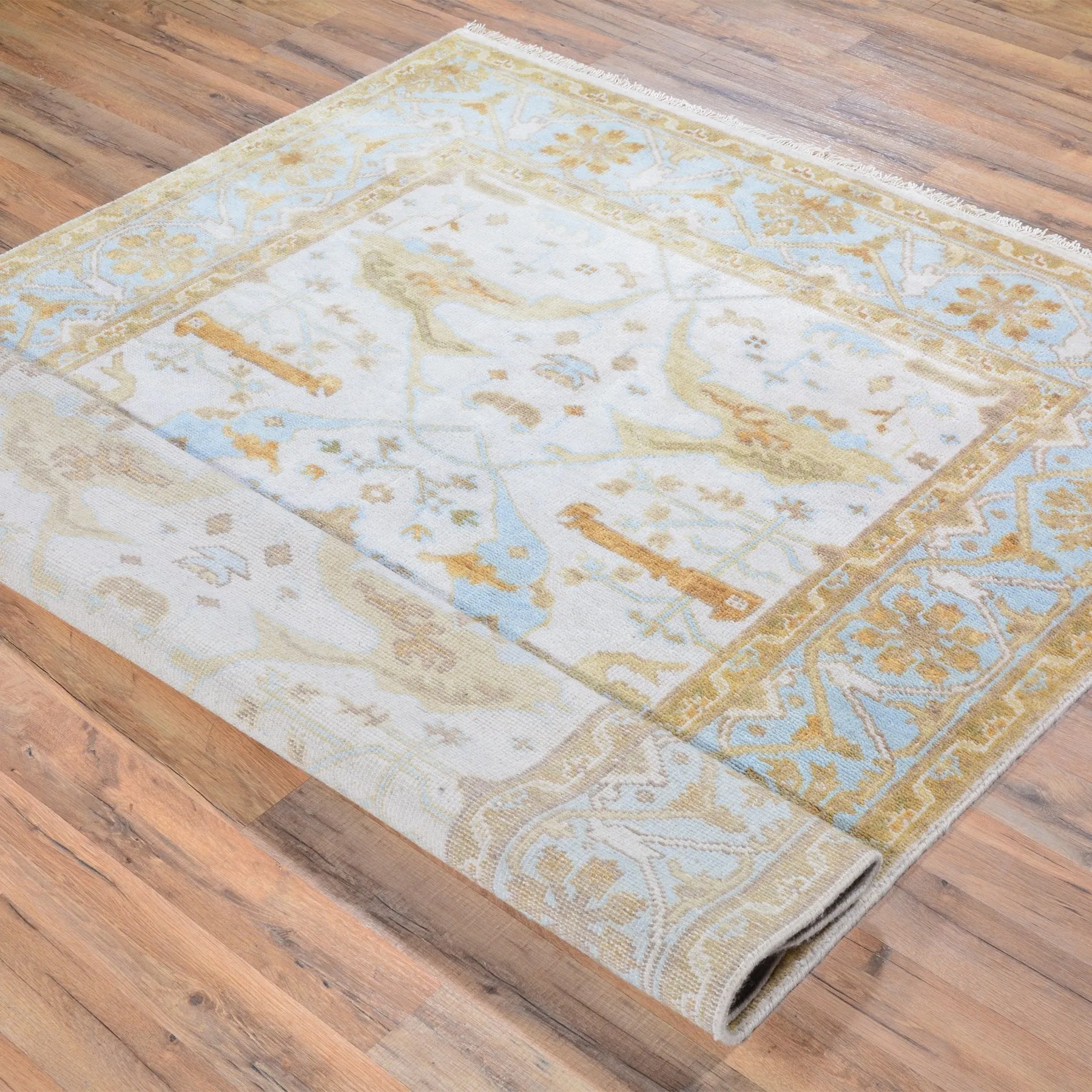 Hand-Knotted Indo Oushak Design Tribal Wool Rug (Size 5.0 X 7.0) Brral-741