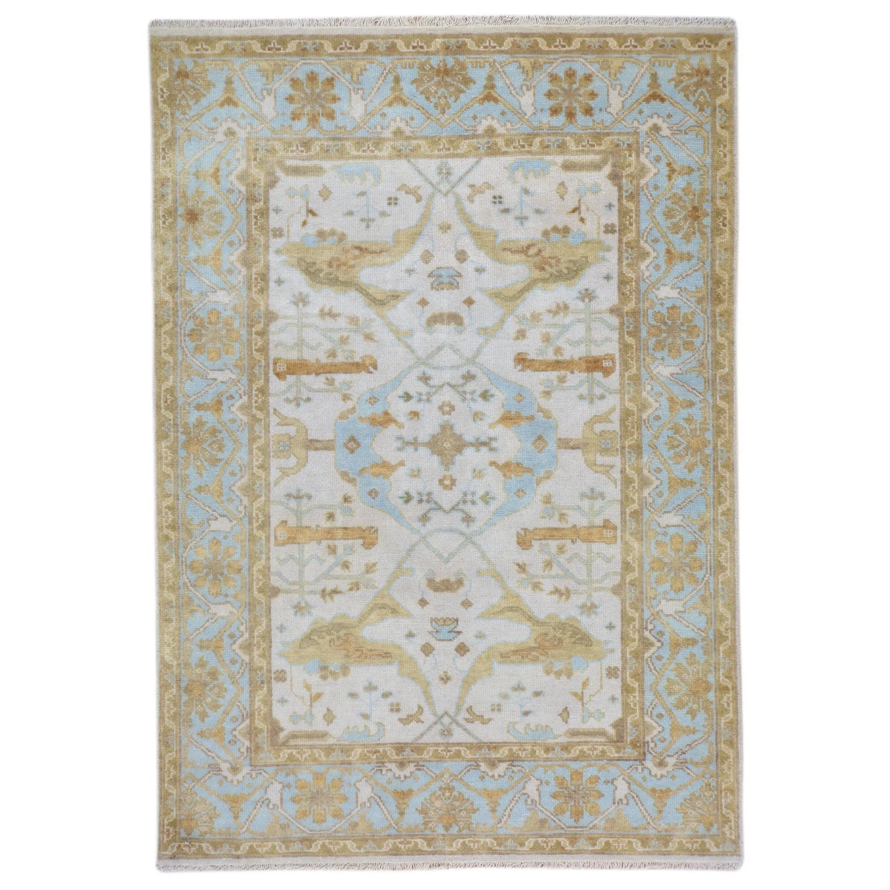 Hand-Knotted Indo Oushak Design Tribal Wool Rug (Size 5.0 X 7.0) Brral-741