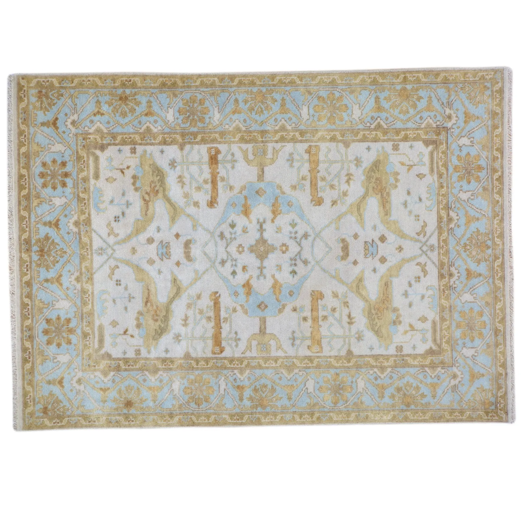 Hand-Knotted Indo Oushak Design Tribal Wool Rug (Size 5.0 X 7.0) Brral-741