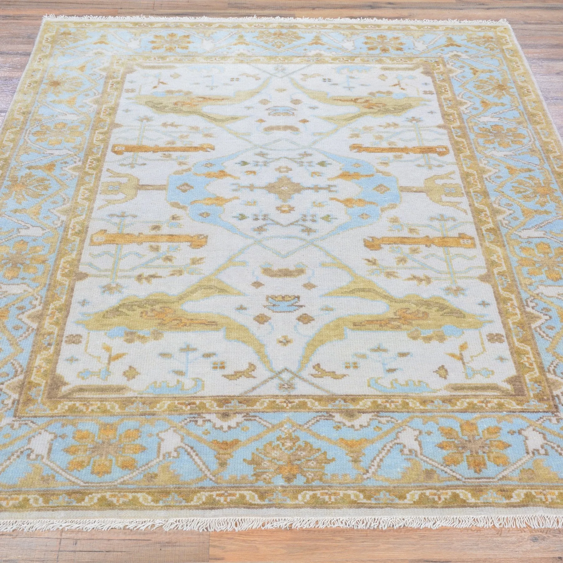 Hand-Knotted Indo Oushak Design Tribal Wool Rug (Size 5.0 X 7.0) Brral-741