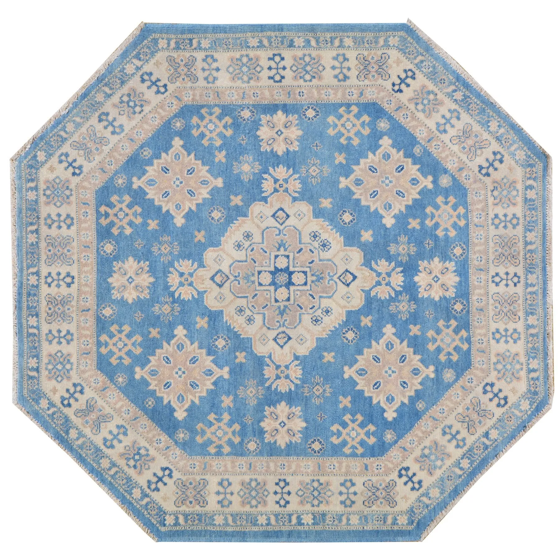 Hand-Knotted Octagon Vintage Look Kazak Design Wool Rug (Size 5.3 X 5.0) Brral-5580