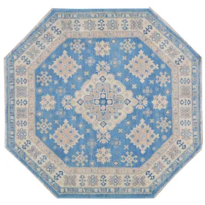 Hand-Knotted Octagon Vintage Look Kazak Design Wool Rug (Size 5.3 X 5.0) Brral-5580