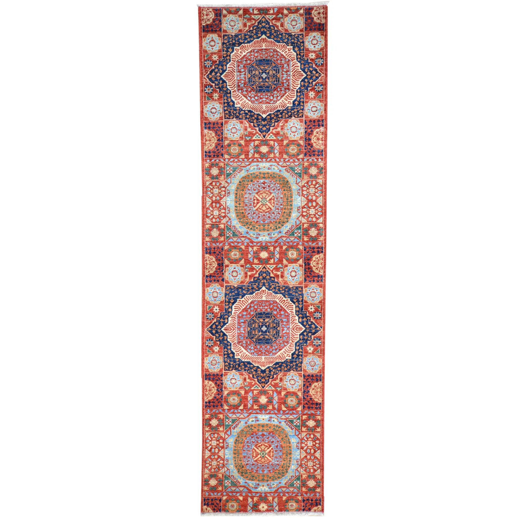 Hand-Knotted Peshawar Mamluk Design 100% Wool Rug (Size 2.6 X 10.3) Brrsf-1869