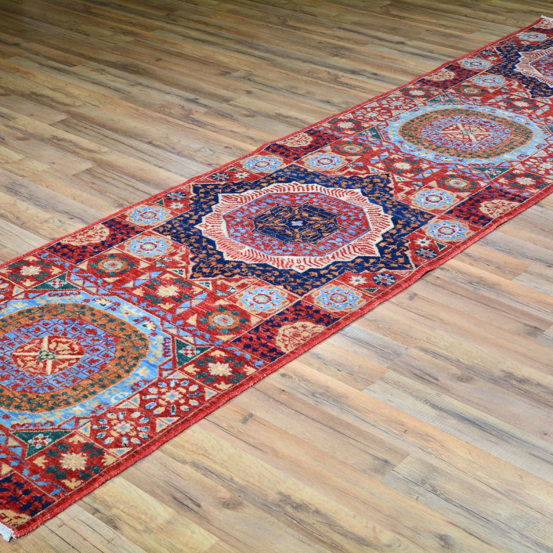 Hand-Knotted Peshawar Mamluk Design 100% Wool Rug (Size 2.6 X 10.3) Brrsf-1869