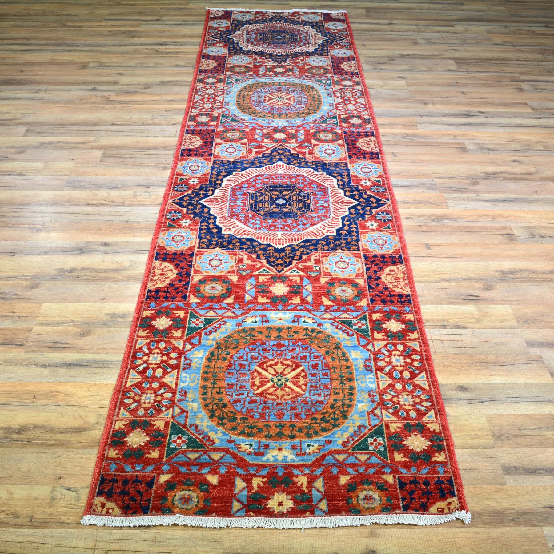 Hand-Knotted Peshawar Mamluk Design 100% Wool Rug (Size 2.6 X 10.3) Brrsf-1869