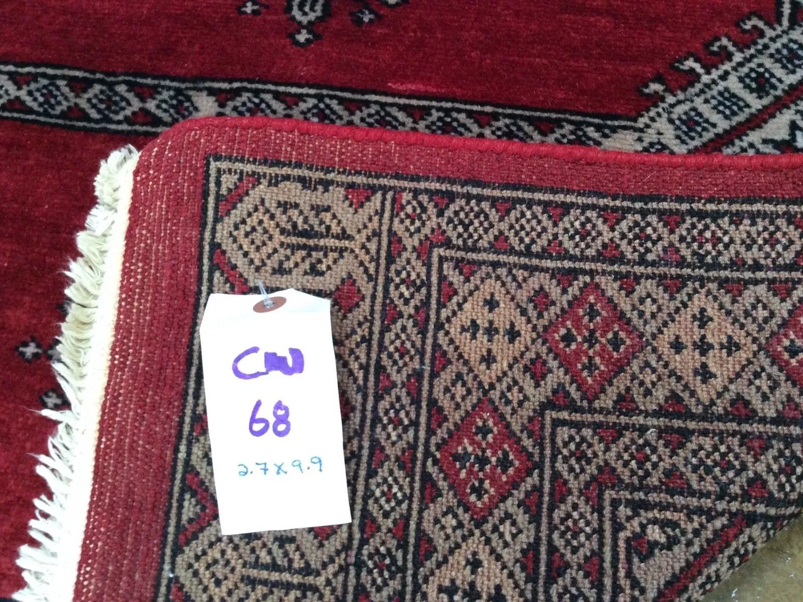 Hand-Knotted Red Tribal Design Handmade Bokhara 100% Wool (Size 2.7 X 9.9) Brrsf-204
