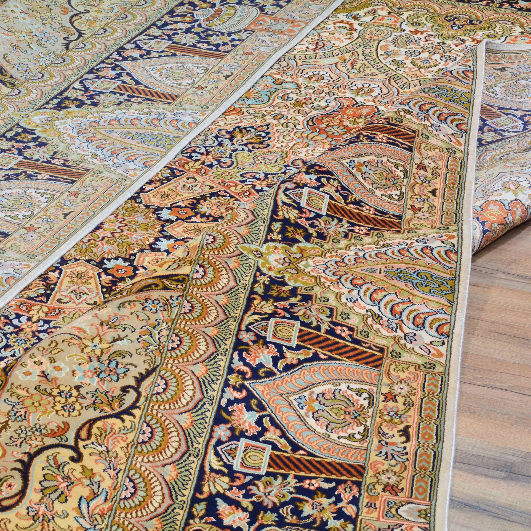 Hand-Knotted Traditional Design Kashmiri Silk Handmade Rug (Size 8.1 X 9.11) Cwral-9792