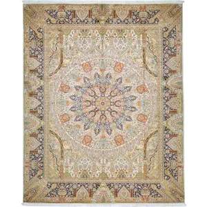 Hand-Knotted Traditional Design Kashmiri Silk Handmade Rug (Size 8.1 X 9.11) Cwral-9792