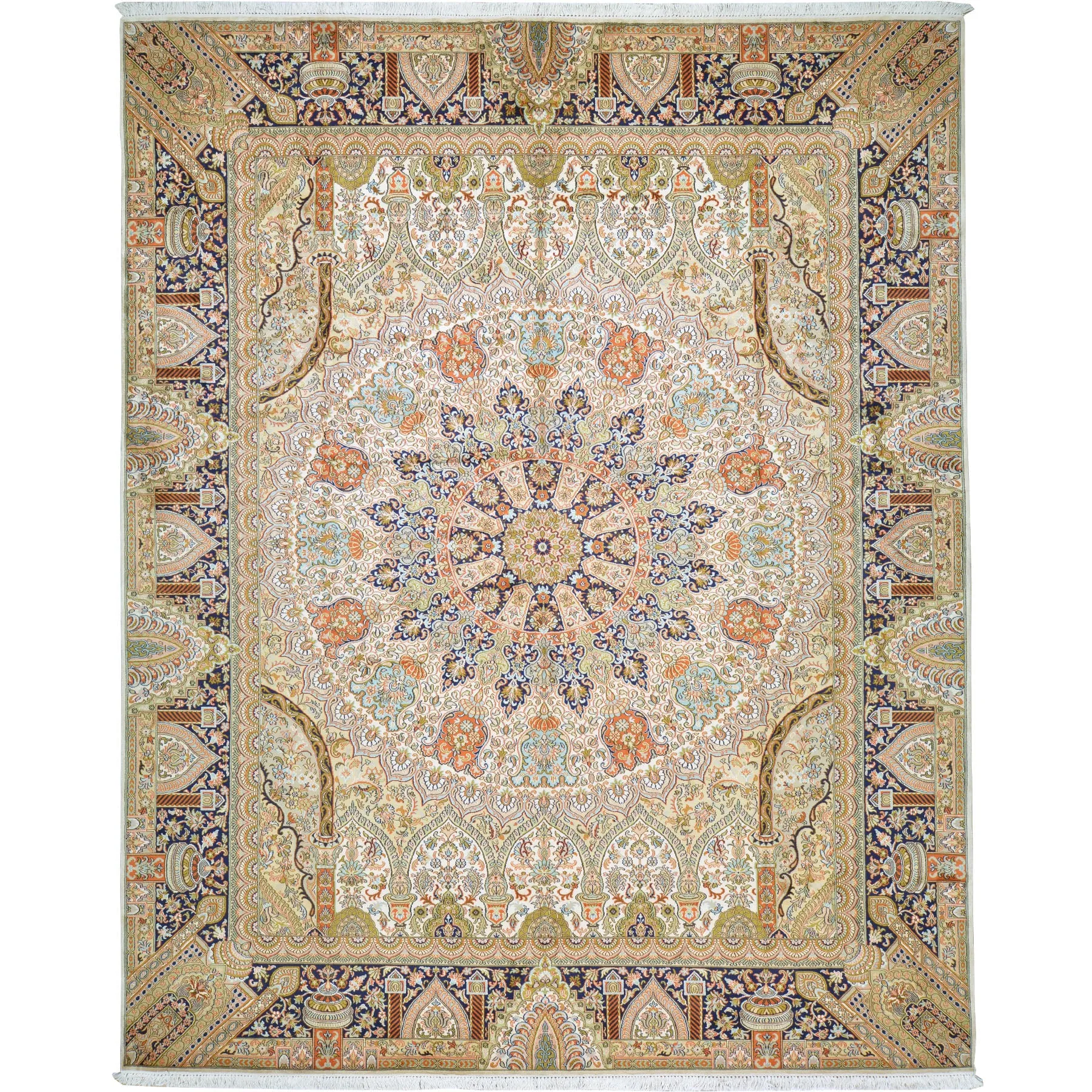 Hand-Knotted Traditional Design Kashmiri Silk Handmade Rug (Size 8.1 X 9.11) Cwral-9792