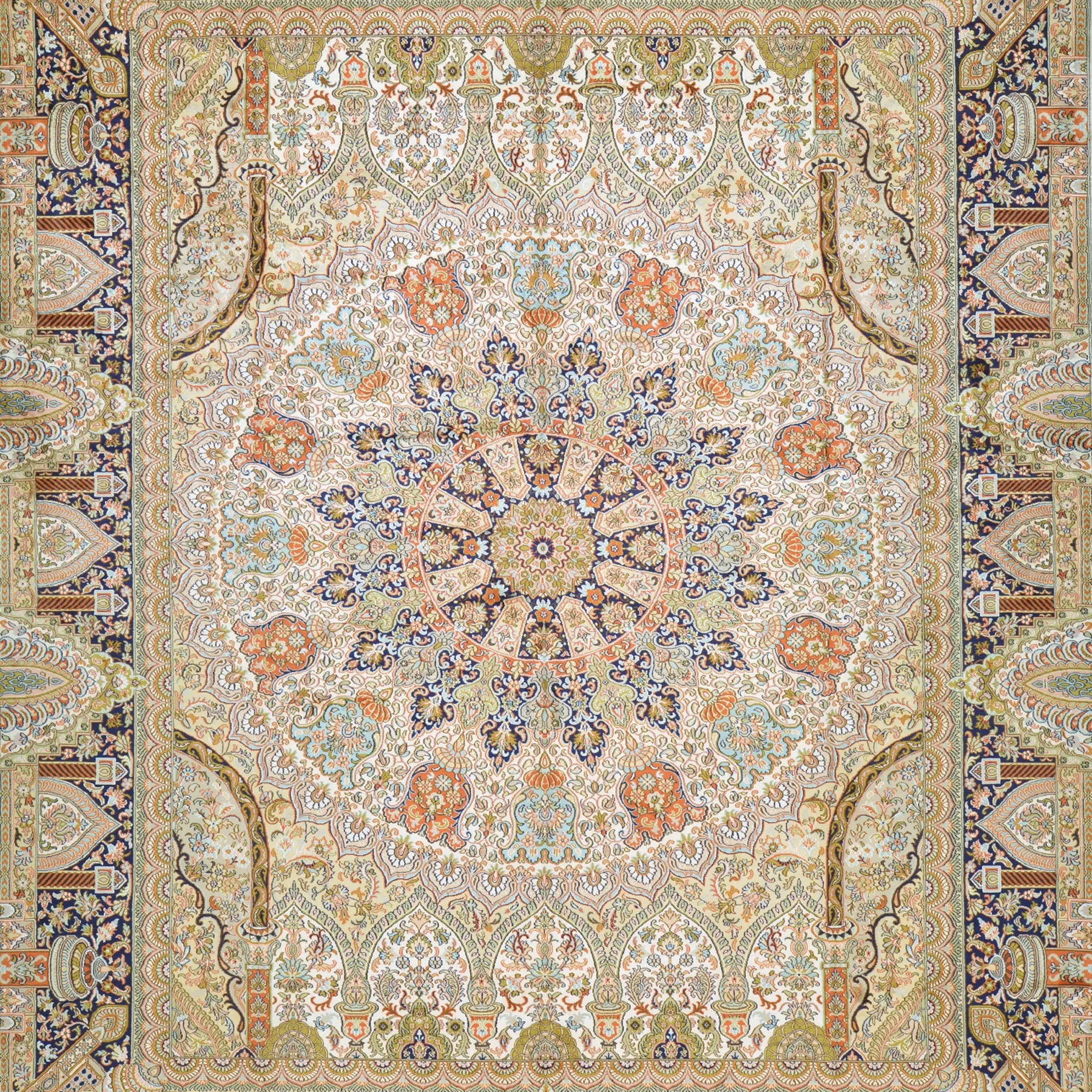 Hand-Knotted Traditional Design Kashmiri Silk Handmade Rug (Size 8.1 X 9.11) Cwral-9792