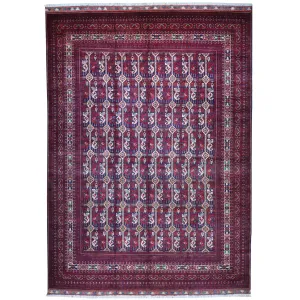 Hand-Knotted Tribal Afghan Turkoman Wool Rug (Size 9.7 X 13.4) Brral-4251