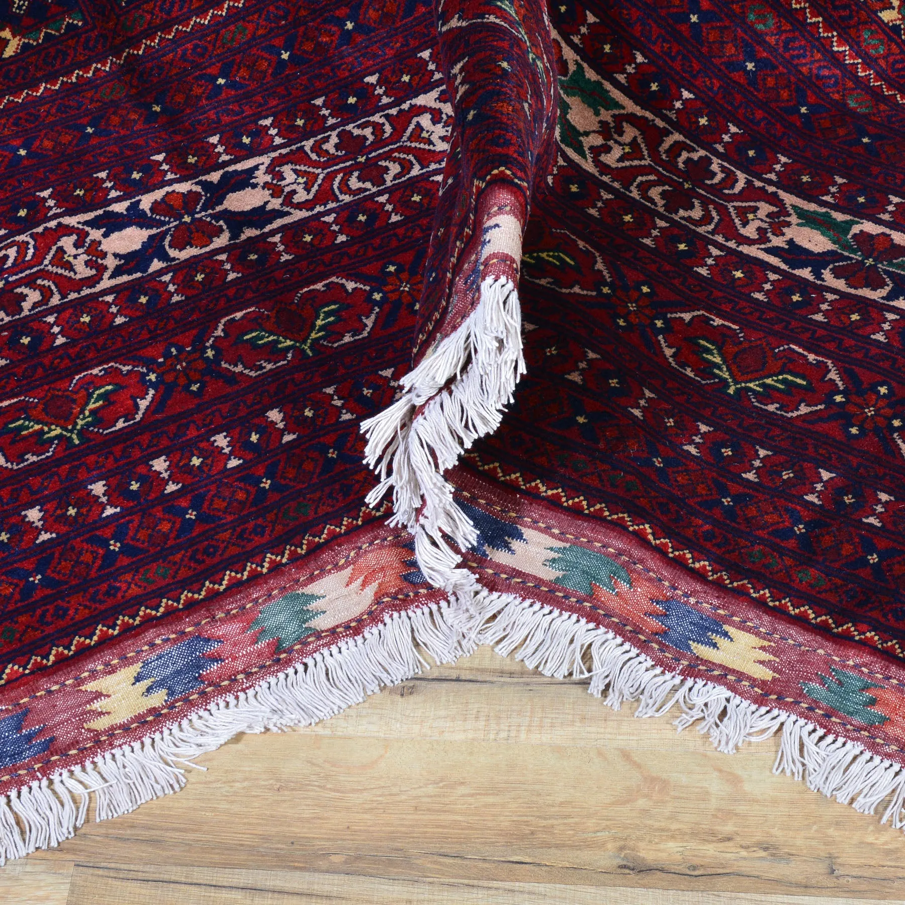 Hand-Knotted Tribal Afghan Turkoman Wool Rug (Size 9.7 X 13.4) Brral-4251
