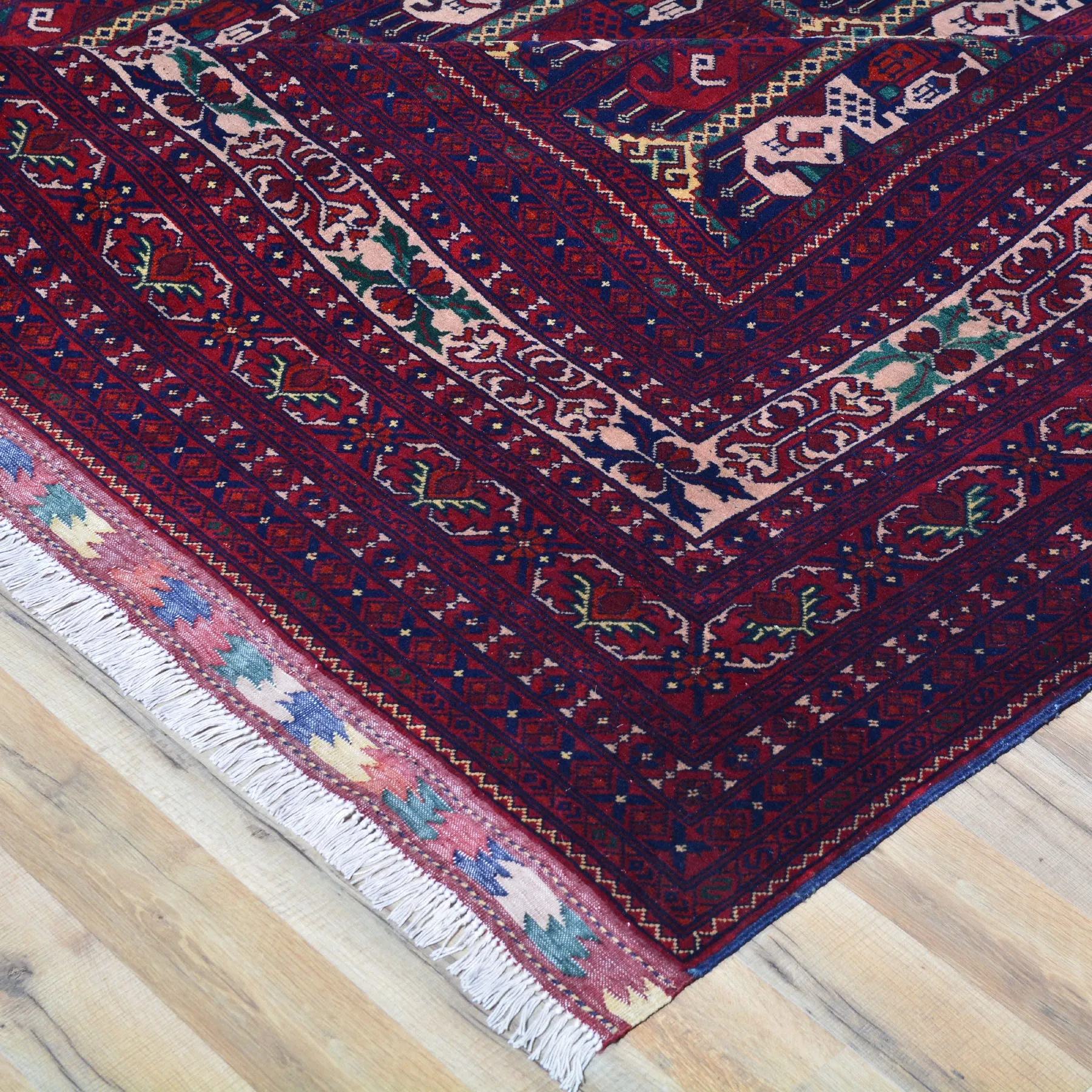 Hand-Knotted Tribal Afghan Turkoman Wool Rug (Size 9.7 X 13.4) Brral-4251