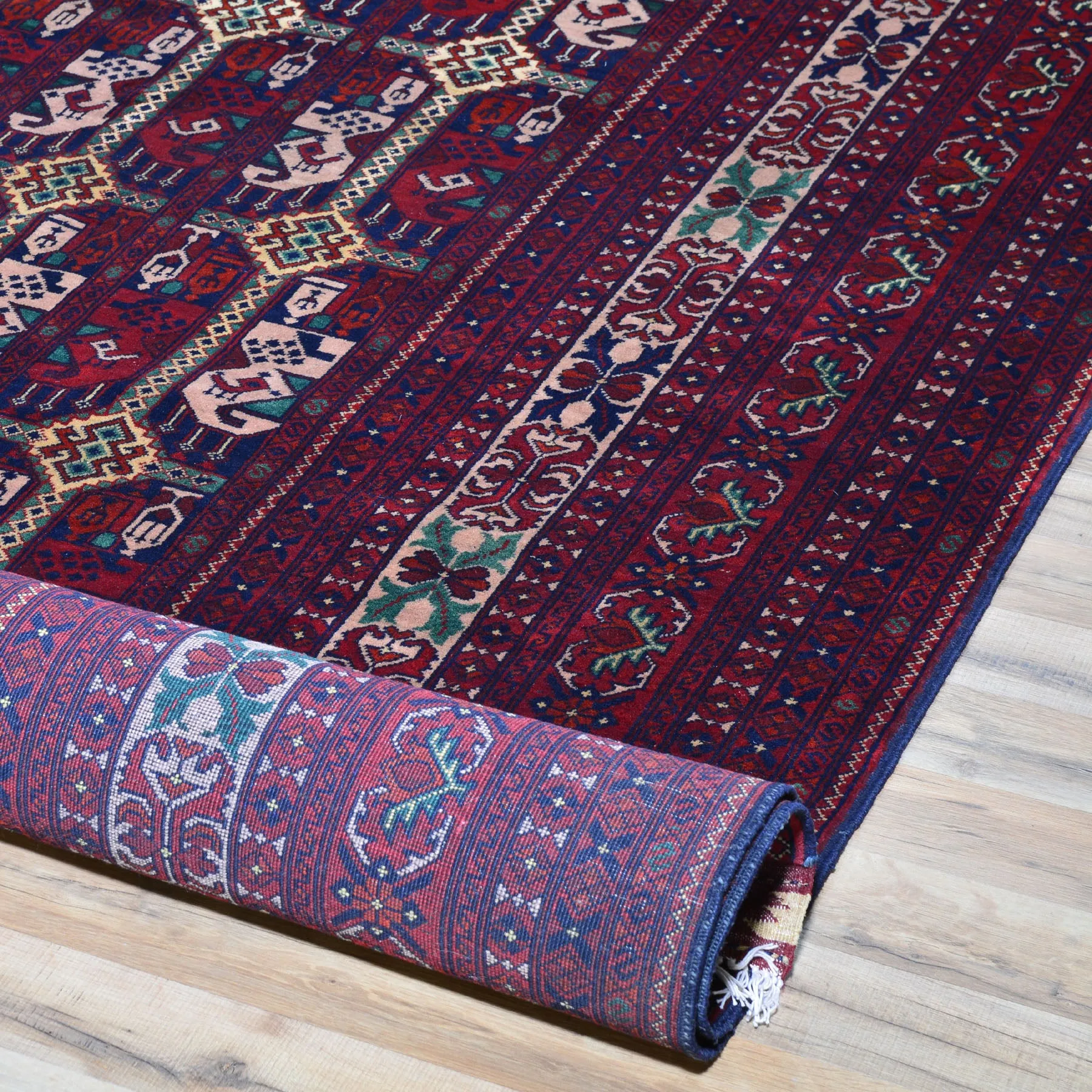 Hand-Knotted Tribal Afghan Turkoman Wool Rug (Size 9.7 X 13.4) Brral-4251