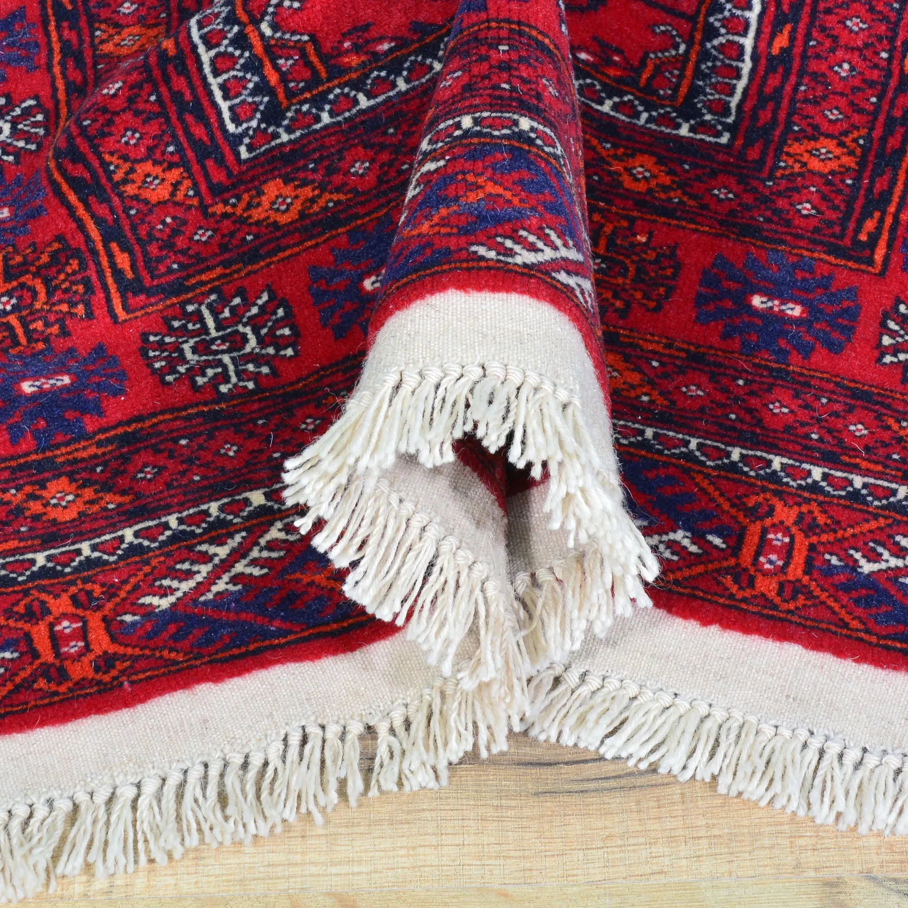 Hand-Knotted Turkmen Bokhara Design Handmade Wool Rug (Size 2.10 X 9.10) Cwral-8238