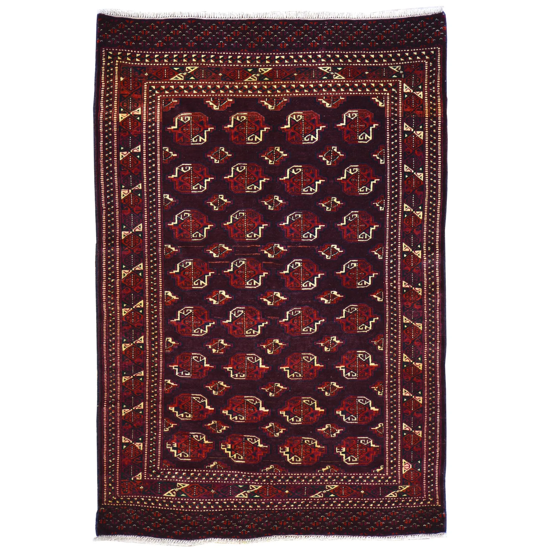 Hand-Knotted Vintage Tribal Afghan Yamut Design Wool Rug (Size 4.3 X 6.3) Brral-501