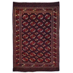 Hand-Knotted Vintage Tribal Afghan Yamut Design Wool Rug (Size 4.3 X 6.3) Brral-501