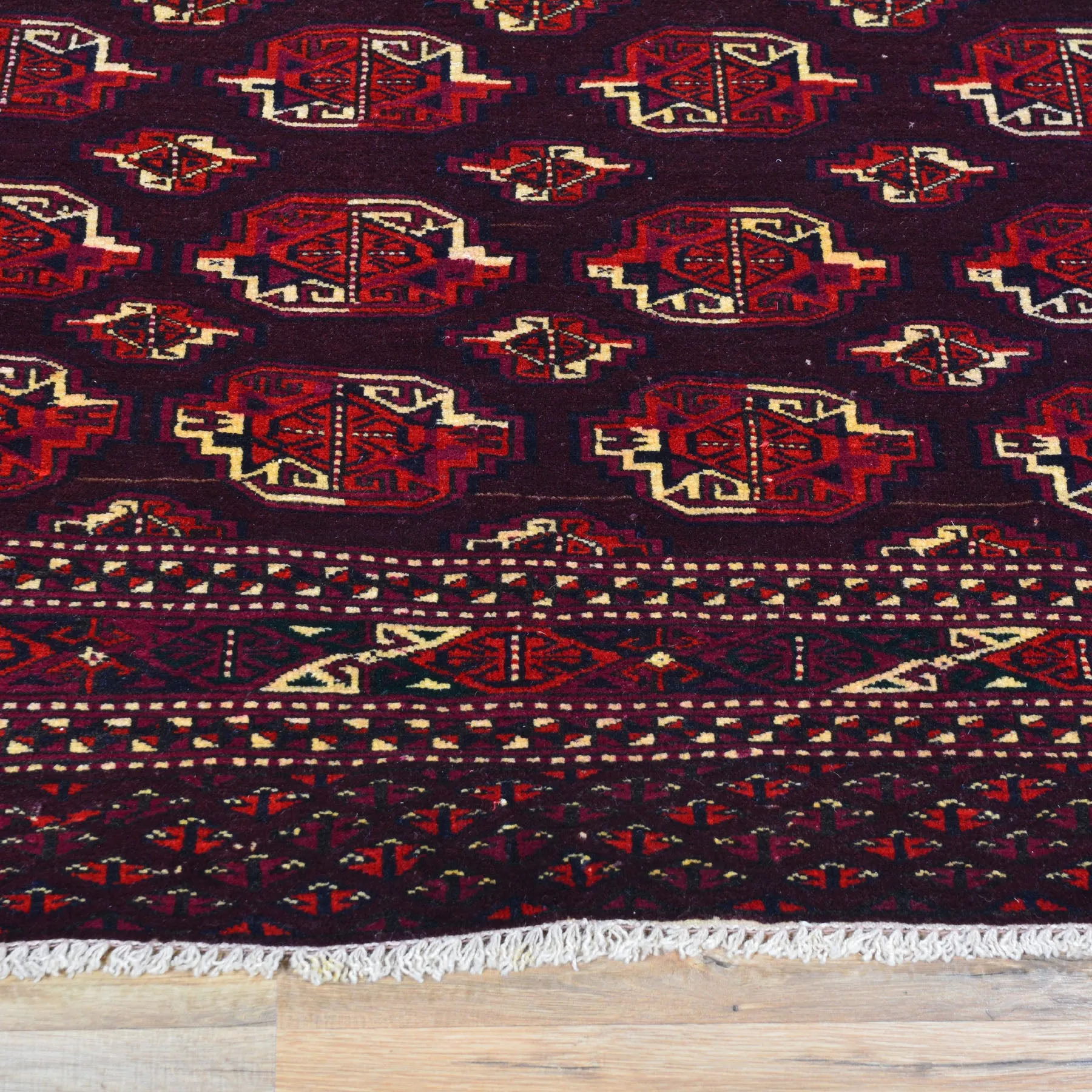 Hand-Knotted Vintage Tribal Afghan Yamut Design Wool Rug (Size 4.3 X 6.3) Brral-501