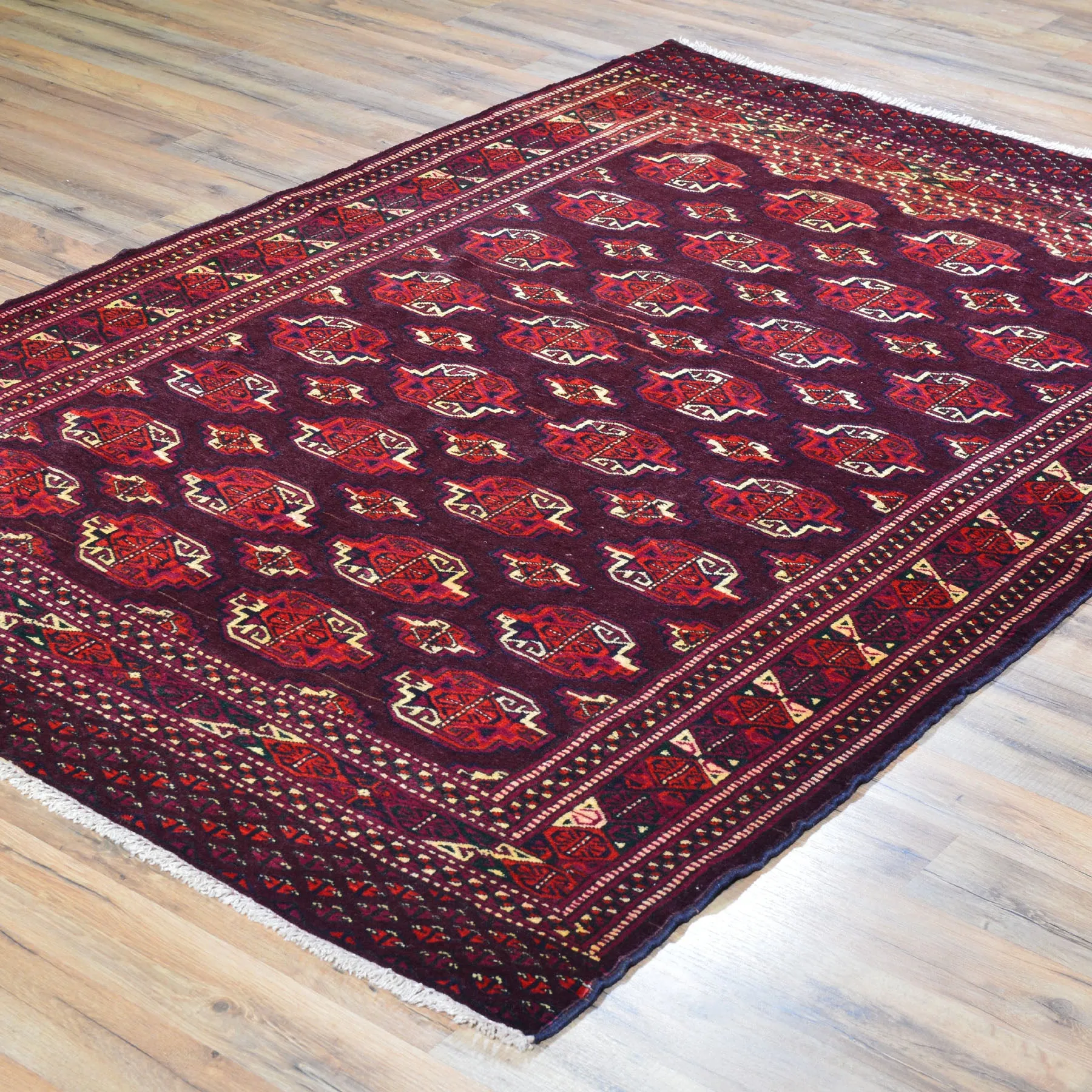Hand-Knotted Vintage Tribal Afghan Yamut Design Wool Rug (Size 4.3 X 6.3) Brral-501