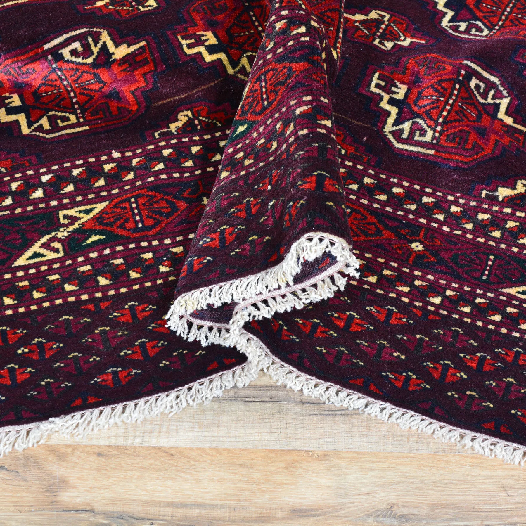 Hand-Knotted Vintage Tribal Afghan Yamut Design Wool Rug (Size 4.3 X 6.3) Brral-501