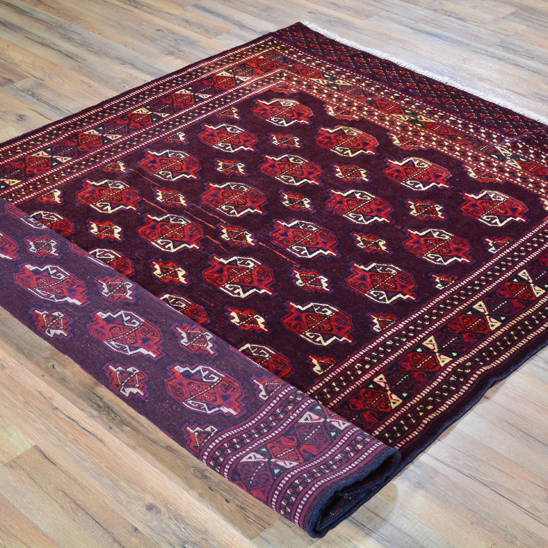 Hand-Knotted Vintage Tribal Afghan Yamut Design Wool Rug (Size 4.3 X 6.3) Brral-501