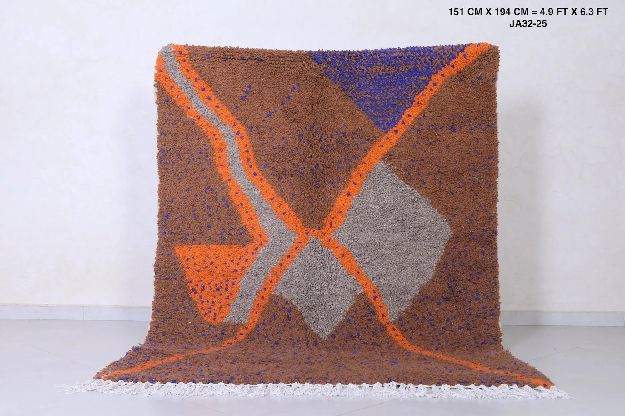 Handmade Beni Ourain Rug 4.9 x 6.3 Ft - Multicolored Wool Rug