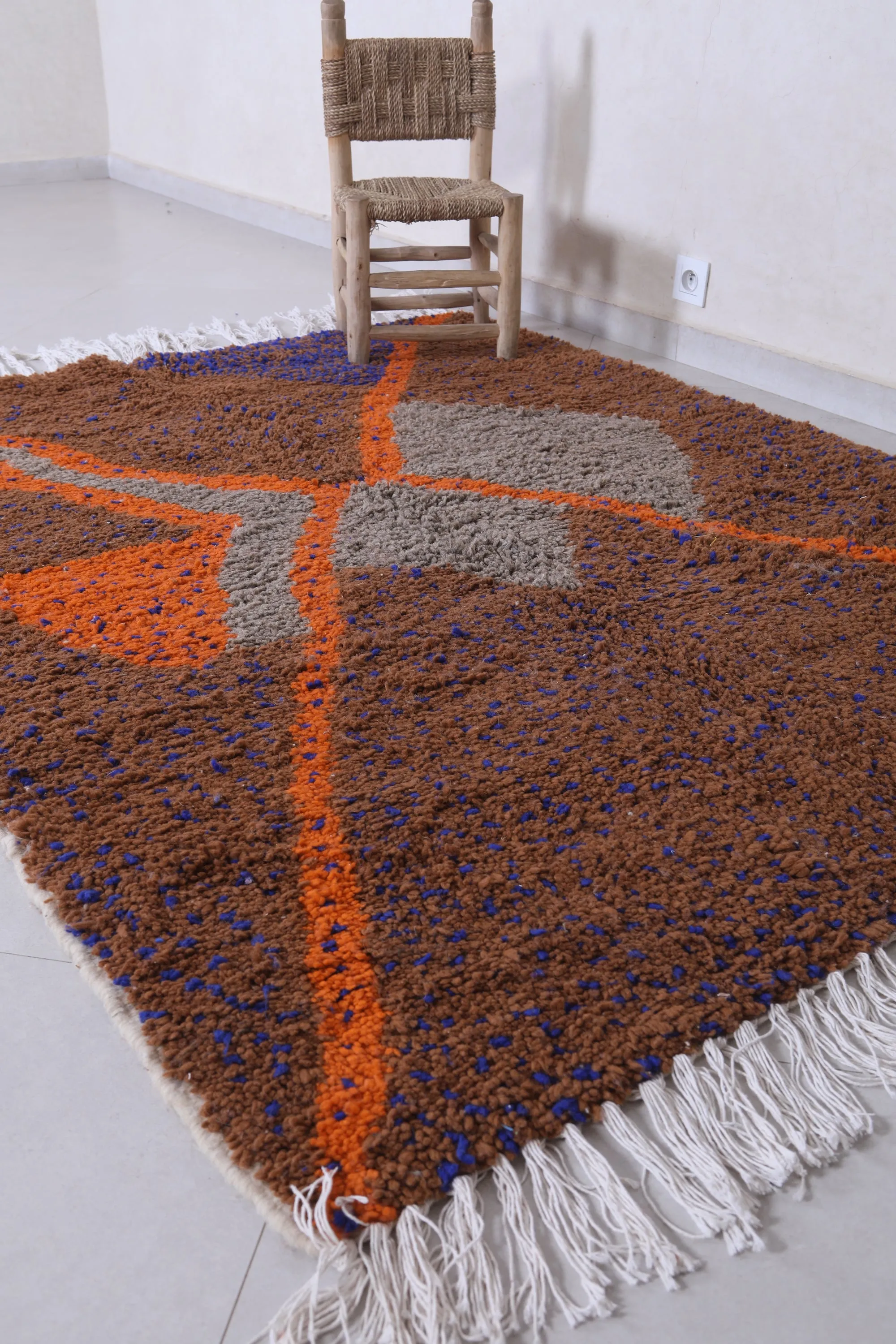 Handmade Beni Ourain Rug 4.9 x 6.3 Ft - Multicolored Wool Rug