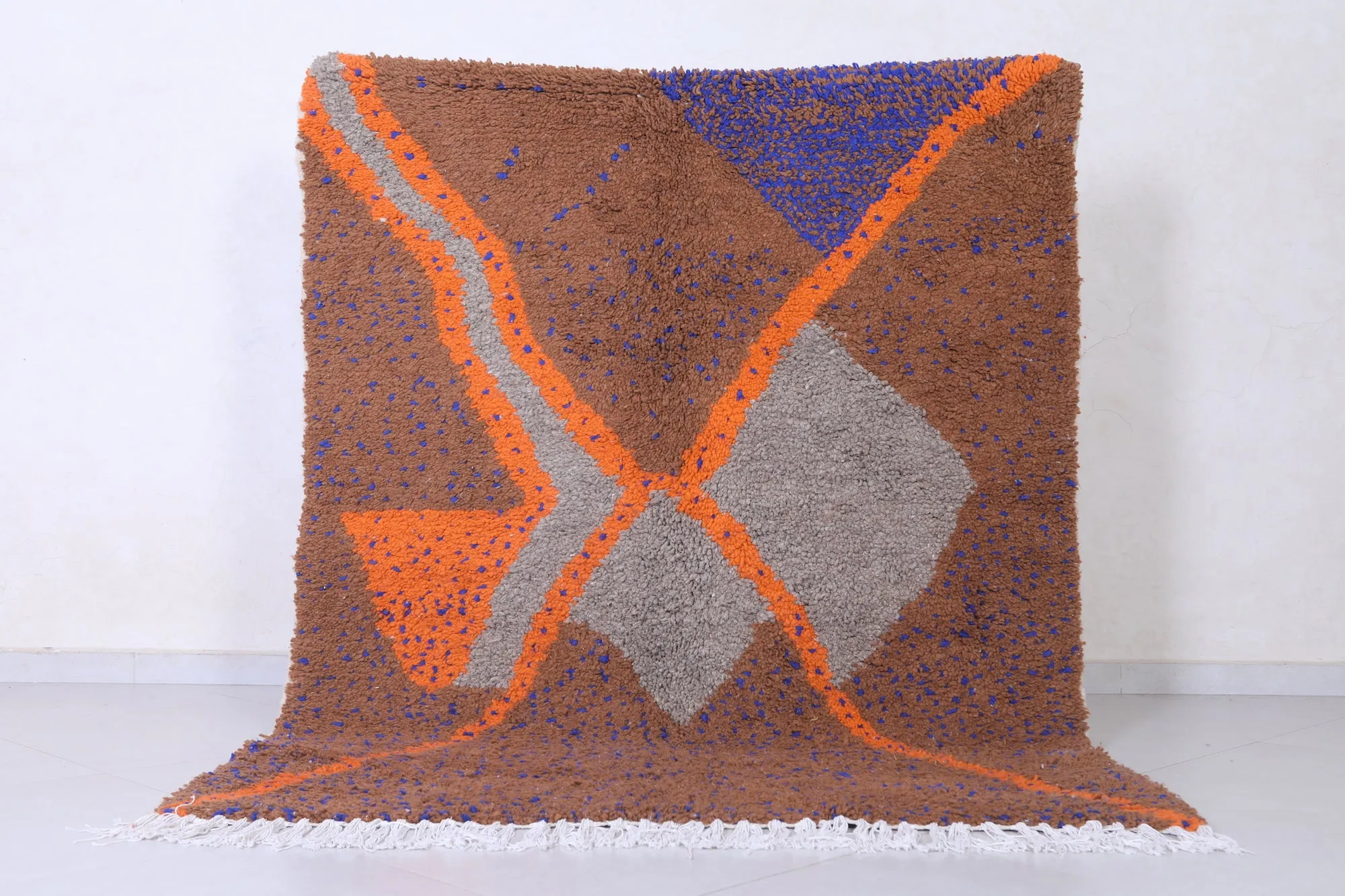 Handmade Beni Ourain Rug 4.9 x 6.3 Ft - Multicolored Wool Rug