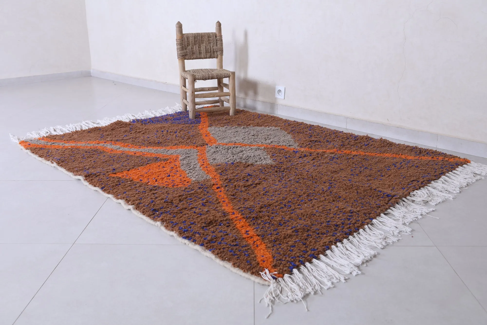 Handmade Beni Ourain Rug 4.9 x 6.3 Ft - Multicolored Wool Rug