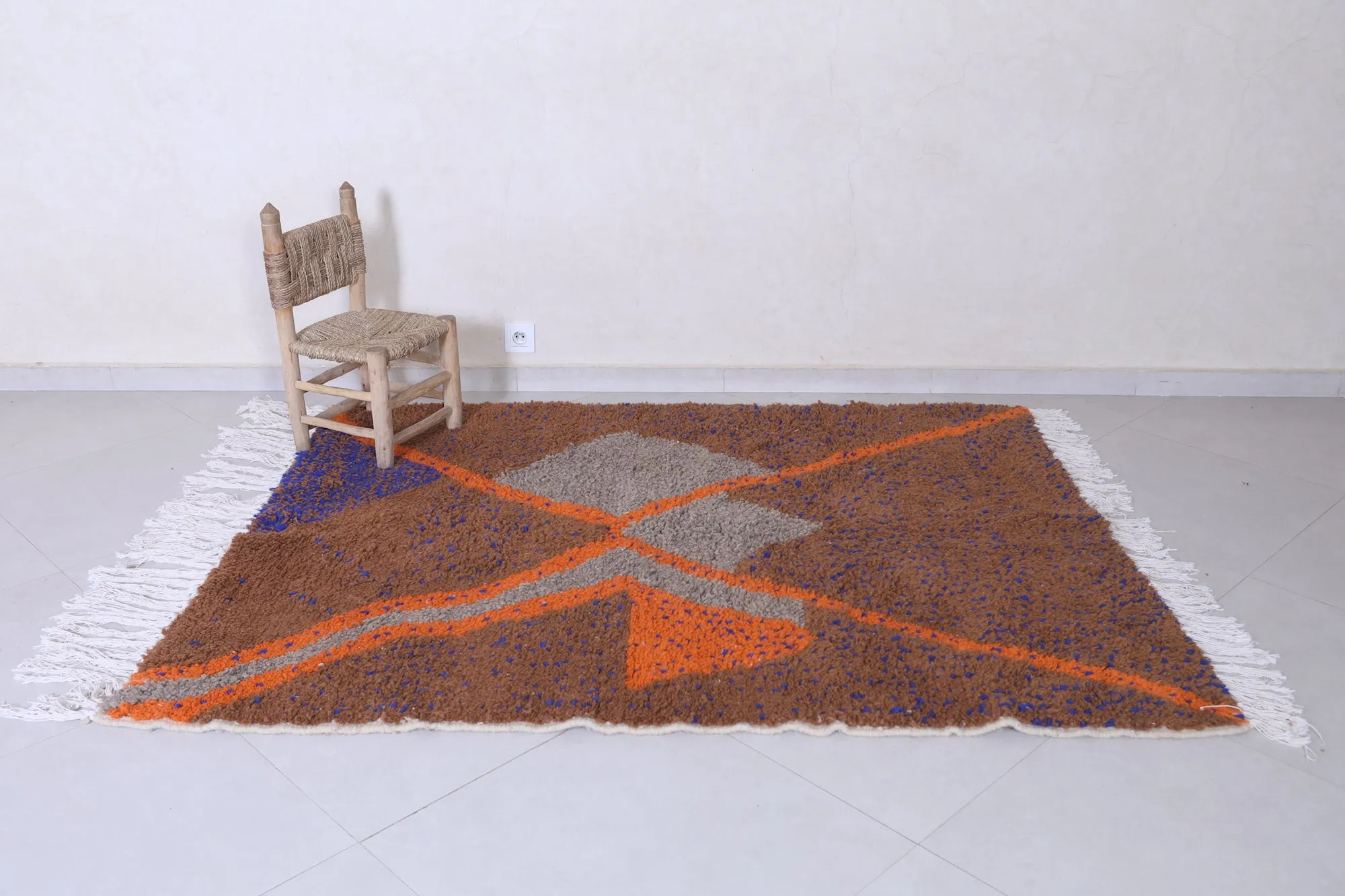 Handmade Beni Ourain Rug 4.9 x 6.3 Ft - Multicolored Wool Rug