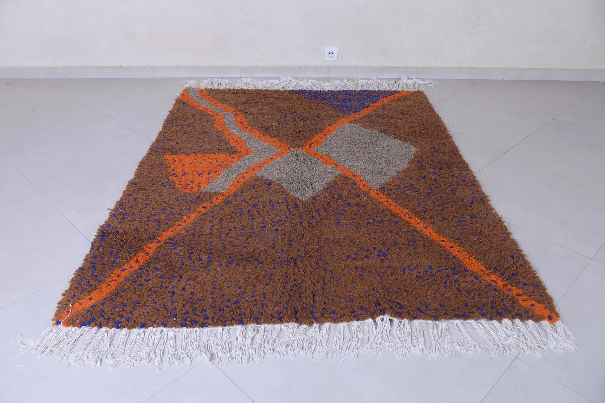 Handmade Beni Ourain Rug 4.9 x 6.3 Ft - Multicolored Wool Rug