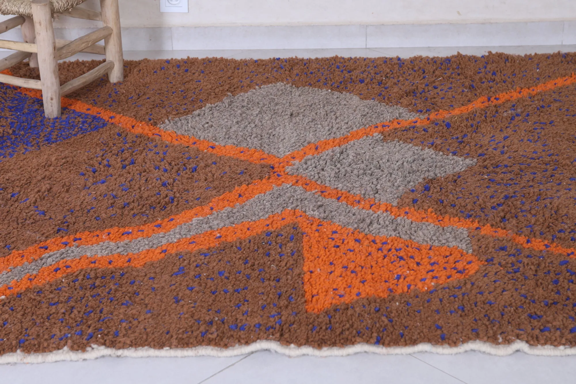 Handmade Beni Ourain Rug 4.9 x 6.3 Ft - Multicolored Wool Rug
