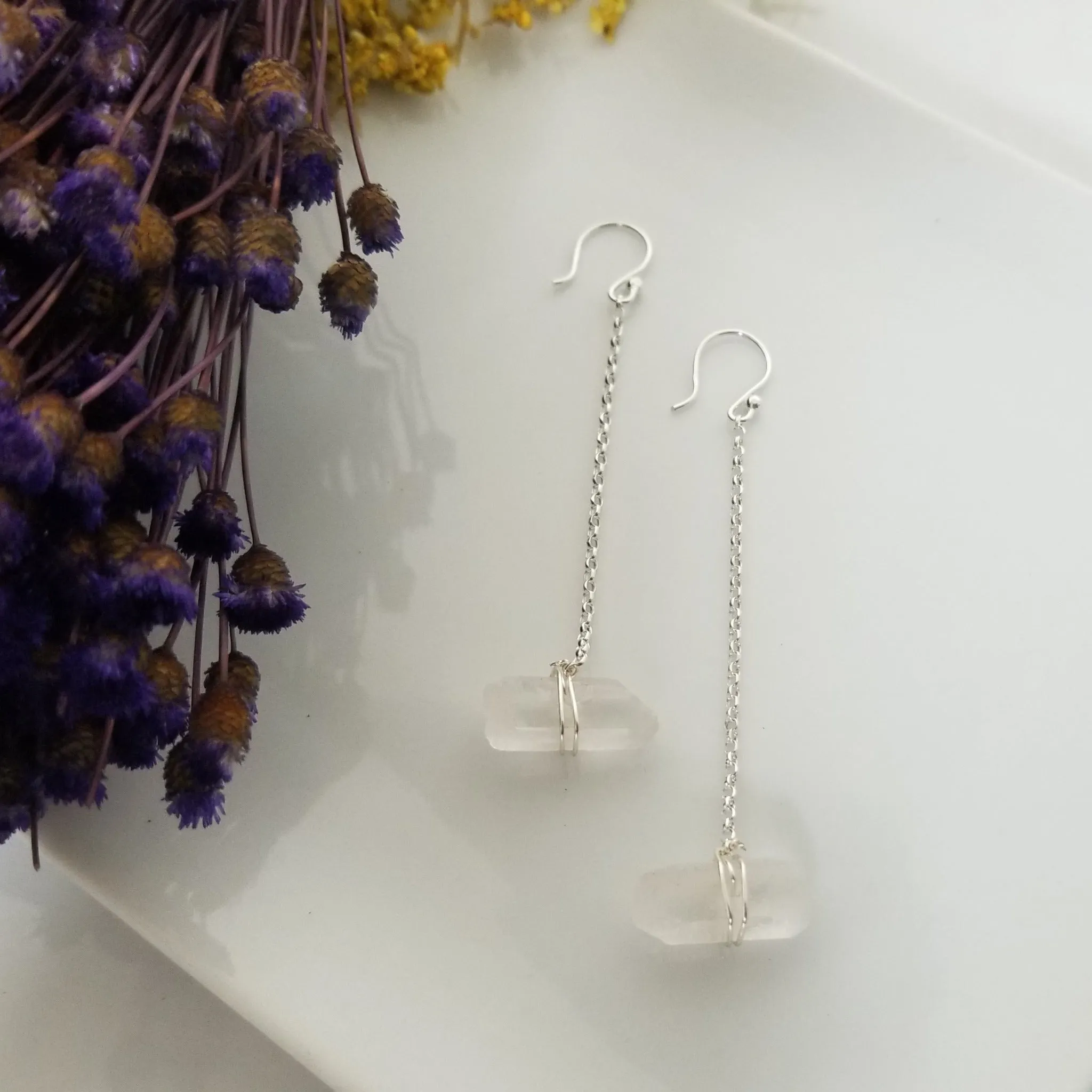 Herkimer Diamond Threader or Dangle Earrings - Sterling - Gold - Rose Gold