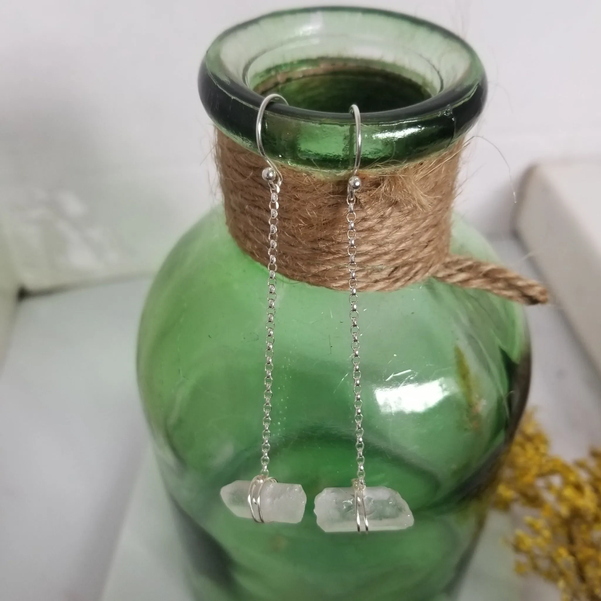 Herkimer Diamond Threader or Dangle Earrings - Sterling - Gold - Rose Gold