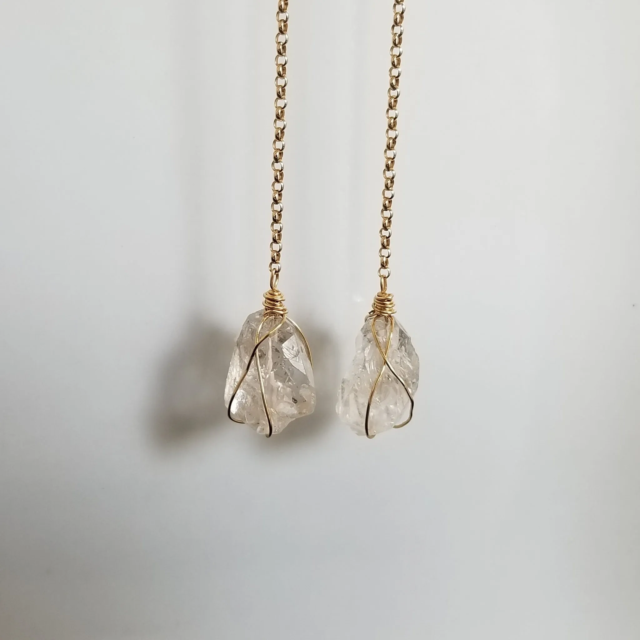 Herkimer Diamond Threader or Dangle Earrings - Sterling - Gold - Rose Gold