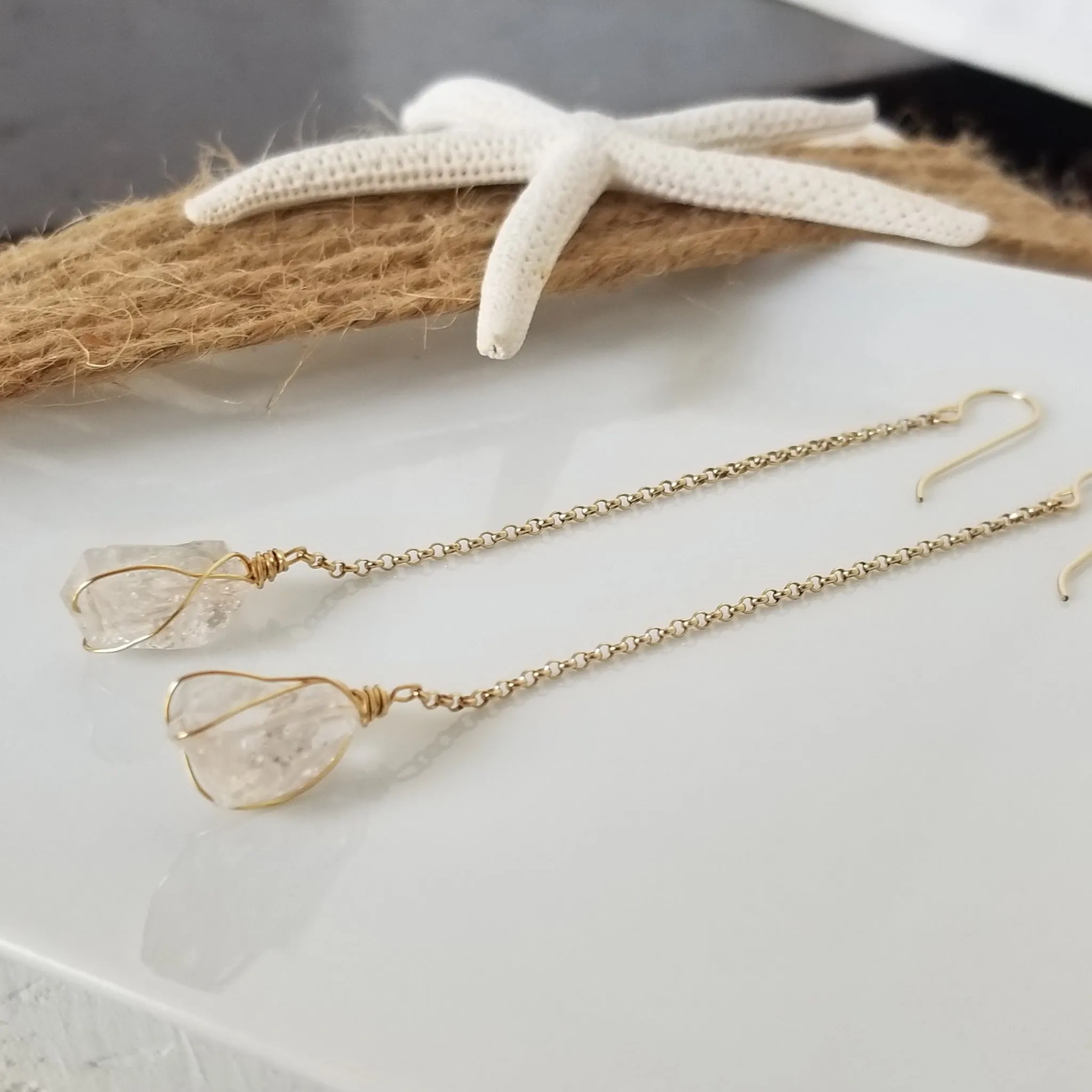 Herkimer Diamond Threader or Dangle Earrings - Sterling - Gold - Rose Gold