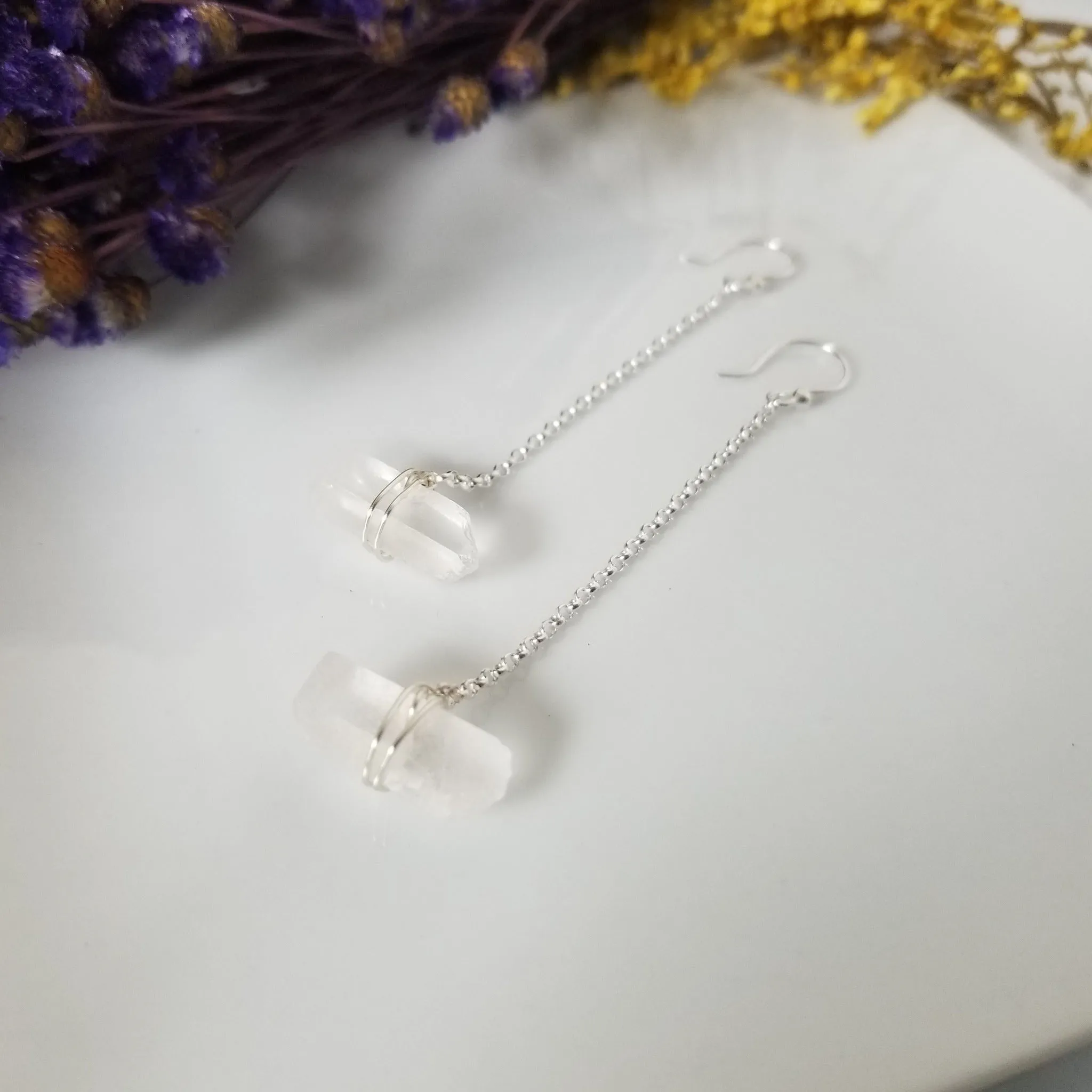 Herkimer Diamond Threader or Dangle Earrings - Sterling - Gold - Rose Gold